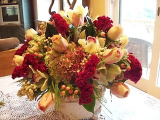 burgundy coxcomb, wheat, berry, antique hydrangea, On A Whim