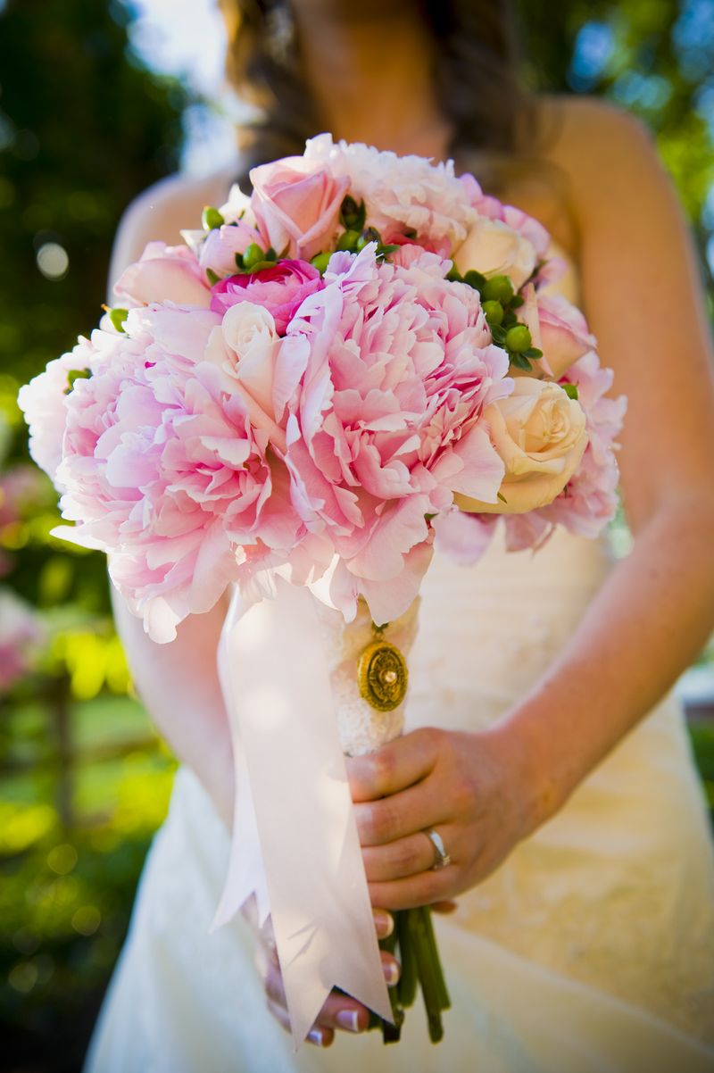 peonies, roses, hypericum berry, ranunculus