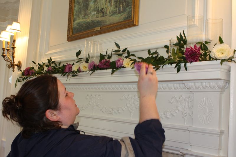 Italian Ruscus, White Roses, Purple Orchids, Whitehall