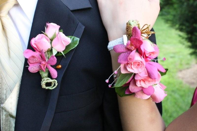 boutonniere, corsage, orchid, spray roses