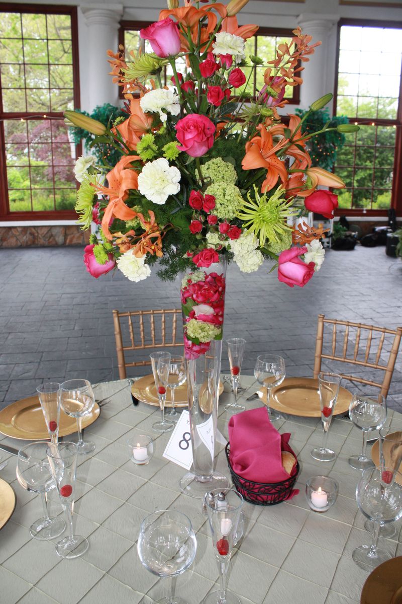 hydrangea, roses, carnations, orchids, mums, lilies