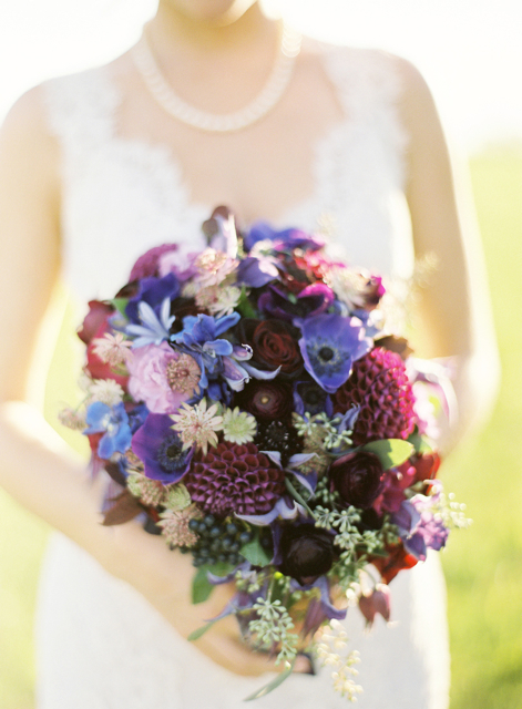 cascading bridal bouquet, blue wedding flowers, purple wedding flowers, loudoun weddings, holly chapple, middleburg weddings