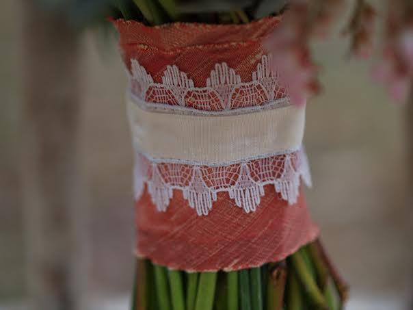 Nectarine dupioni silk ribbon Midori on bouquet handle alluring blooms chapel designers