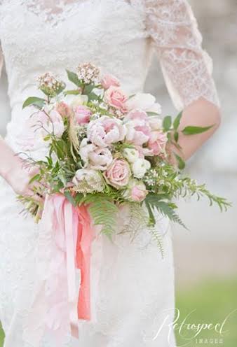 Pink and green bouquet Midori ribbon in shades of pink Three Sisters Floral Design