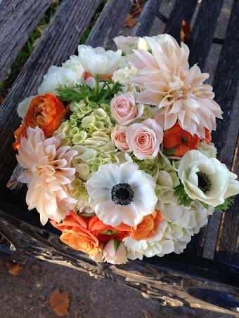 roses dahlias black and white anemones in bouquet by haute blossoms chapel designer