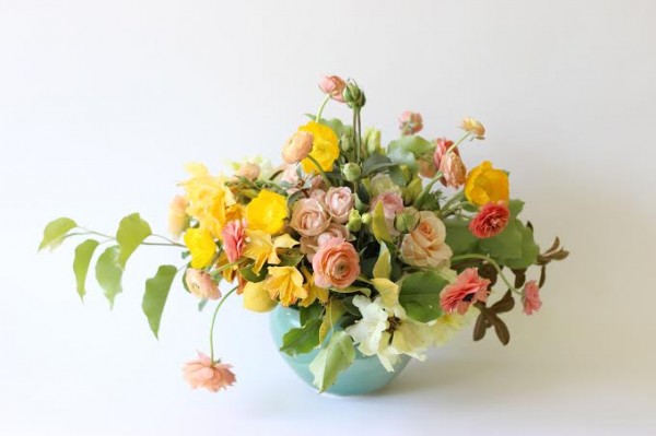 yellow and peach bowl arrangement Flora Organica Designs Chapel Designer