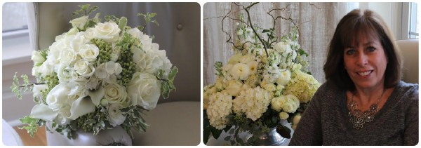 white bouquet roses hydrangea blossoms & branches 