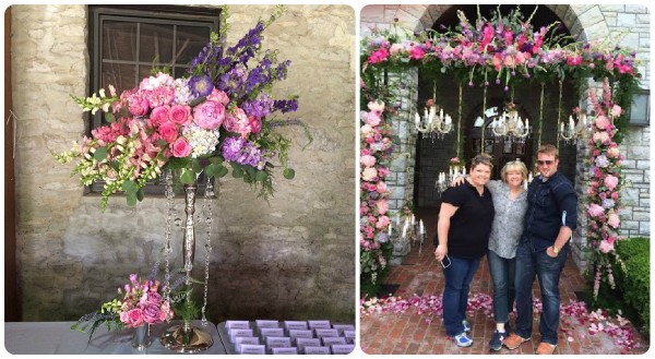 escort table design and floral arch pink and purple roses 