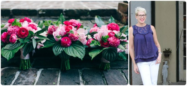 hot pink and green bridesmaid's bouquets ranunculus Kim Starr Wise