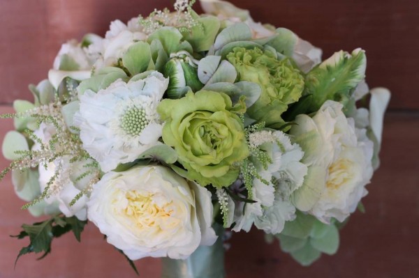 scabiosa roses astilbe green and white bouquet 