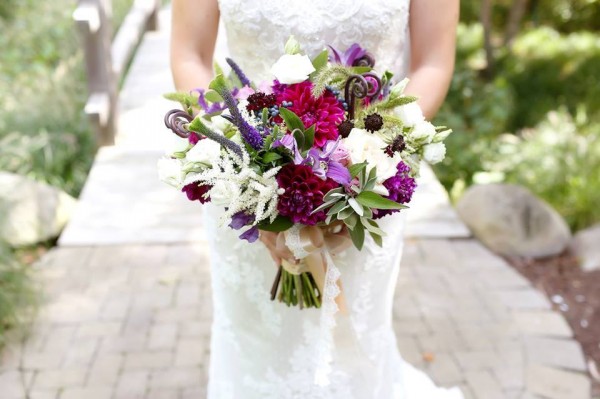 purple raspberry white bouquet astilbe dahlias veronica