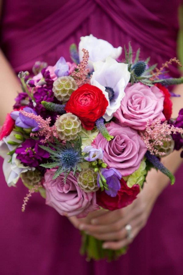 purple red scabiosa pods roses astilbe anemone thistle 